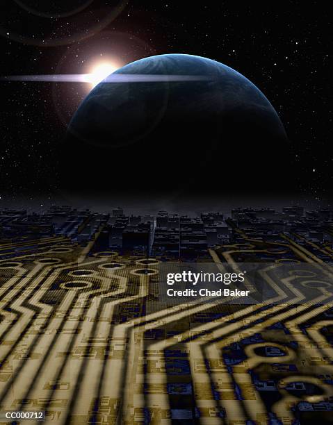 circuit board, earth and space composite - earth space ストックフォトと画像