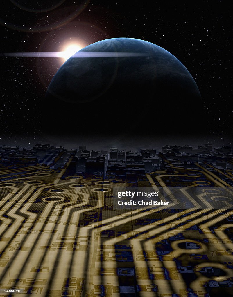 Circuit Board, Earth and Space Composite