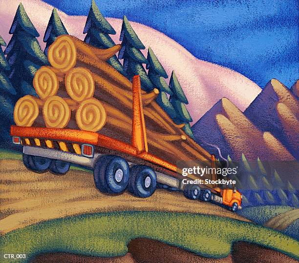 bildbanksillustrationer, clip art samt tecknat material och ikoner med logging truck on road - truck stock illustrations