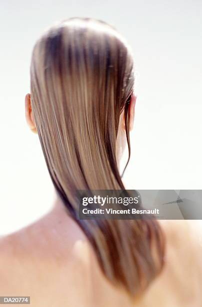 woman with wet hair, close-up, rear view - cabelo molhado imagens e fotografias de stock