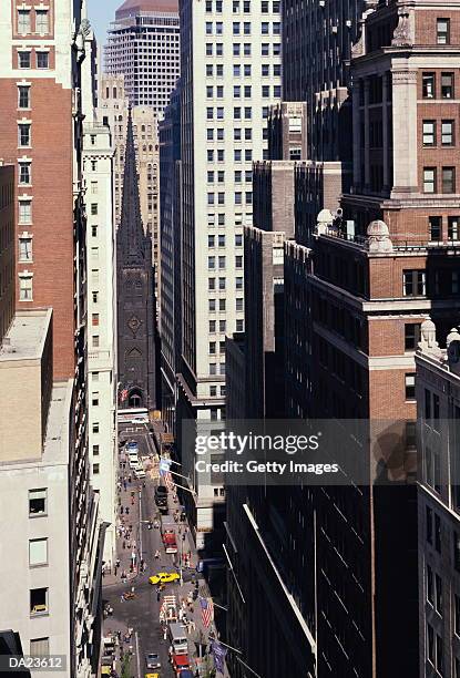 usa, new york city wall street, elevated view - hollister stock-fotos und bilder