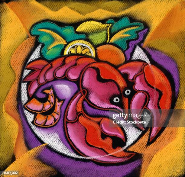 lobster meal - surf and turf stock illustrations