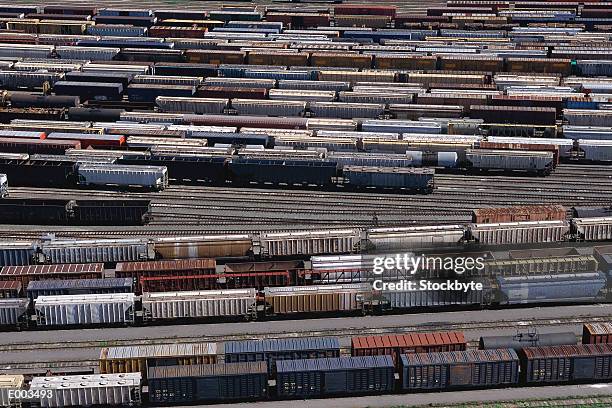 overhead view of freight yard - yard stockfoto's en -beelden
