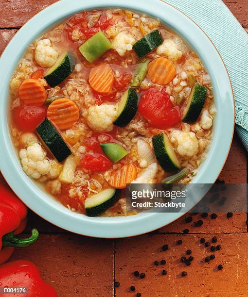 overhead shot of bowl of soup - macrobiotic diet stock pictures, royalty-free photos & images