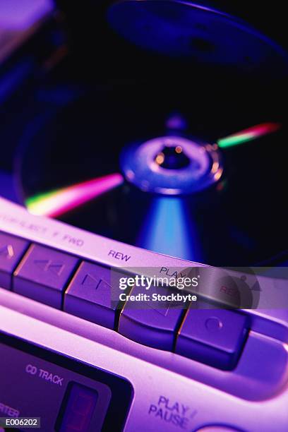 closeup of portable compact disk player - rewind symbol stock pictures, royalty-free photos & images