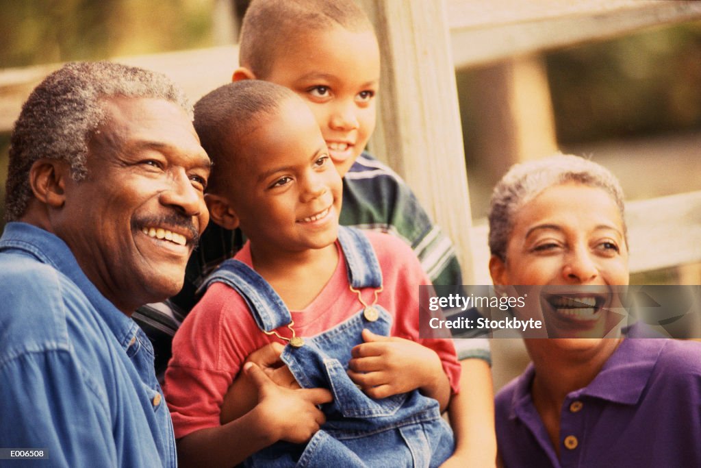 Grandparents posing with grandsons