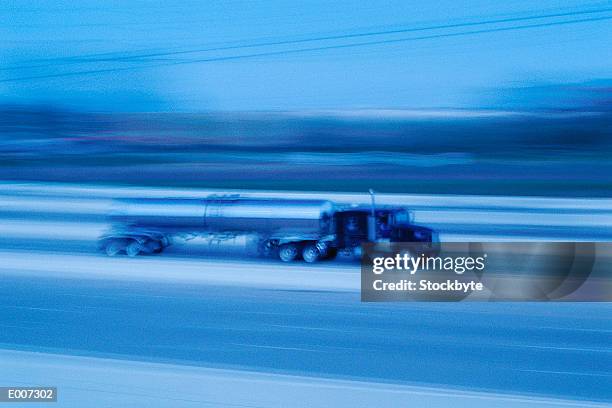 tractor trailer moving on highway - trailer stock pictures, royalty-free photos & images