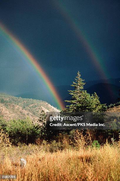 rainbow over fraser canyon - fraser fotografías e imágenes de stock