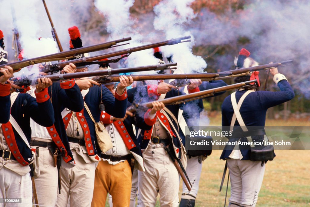 Reenactment of Revolutionary war soldiers