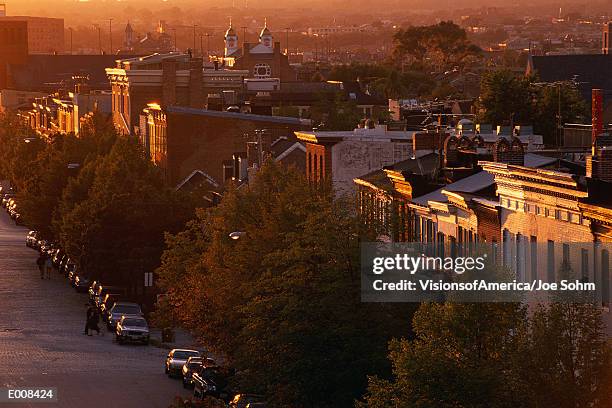 tree-lined row homes in baltimore, md - baltimore md stock pictures, royalty-free photos & images