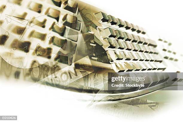 keyboard with superimposed images of clock and signs - ergonomic keyboard stock illustrations