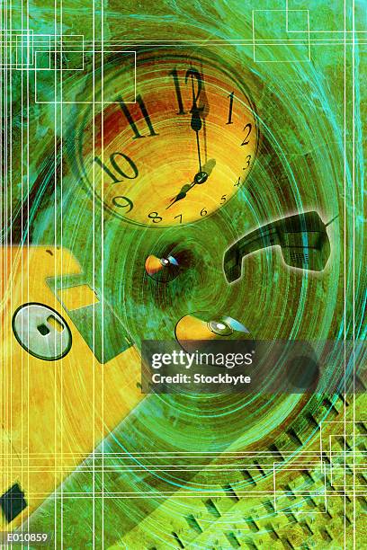 office items caught in tornado funnel - computer disk stock illustrations