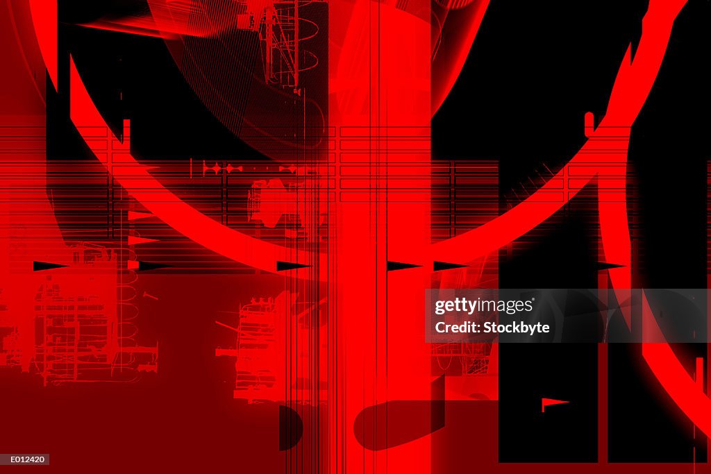 Red images with superimposed lines and circles