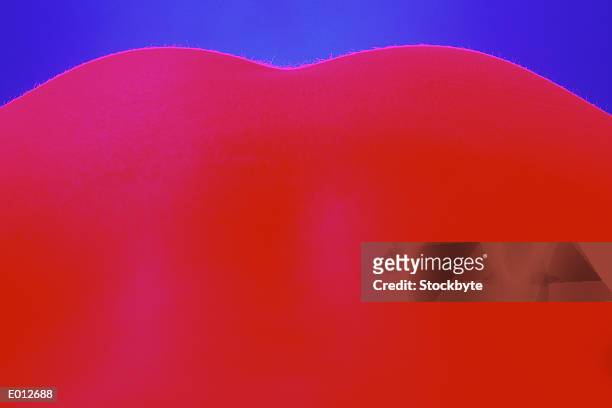 red back on blue background - versterkte kleuren stockfoto's en -beelden