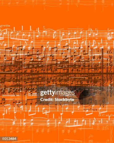 Musical notes over orange background Musical notes over orange background