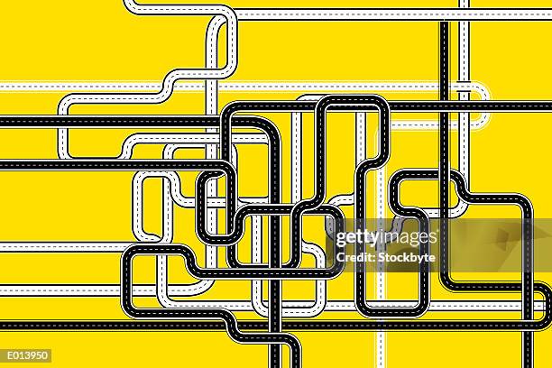 road map on yellow background - highway intersection stock illustrations