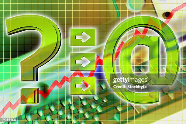 stockillustraties, clipart, cartoons en iconen met question mark and @ symbol over chart - punctuation mark