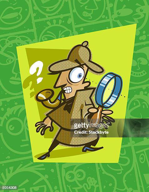 ilustrações de stock, clip art, desenhos animados e ícones de detective looking through magnifying glass - deerstalker hat