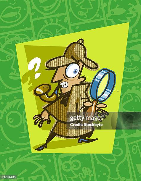 detective looking through magnifying glass - deer stalker hat stock illustrations