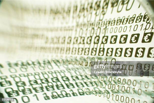 blurred binary and money symbols in green - dollar background stock illustrations