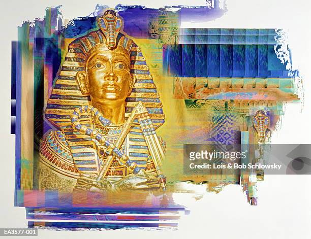 egyptian symbols (digital composite) - death mask of tutankhamen bildbanksfoton och bilder