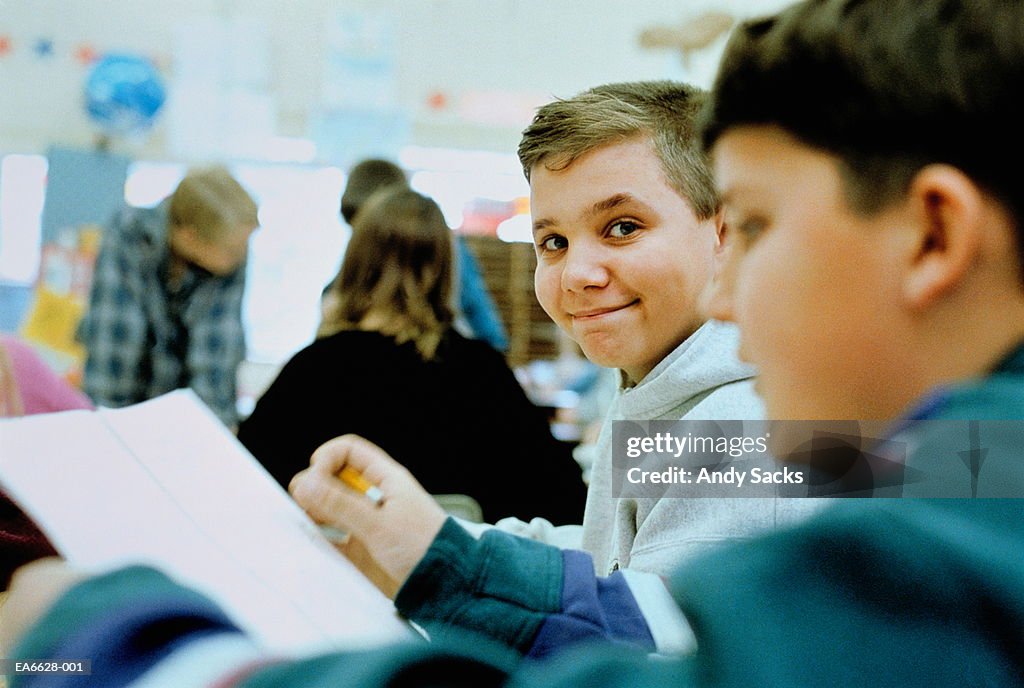 Primary schoolboy (10-12) in classroom