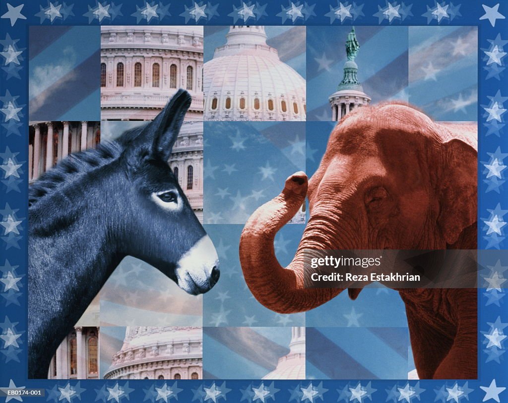 US political parties represented by donkey and elephant (Composite)