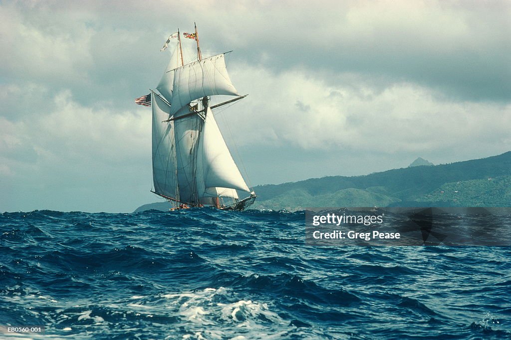 Sailboat in rough seas, St. Lucia, Carribean