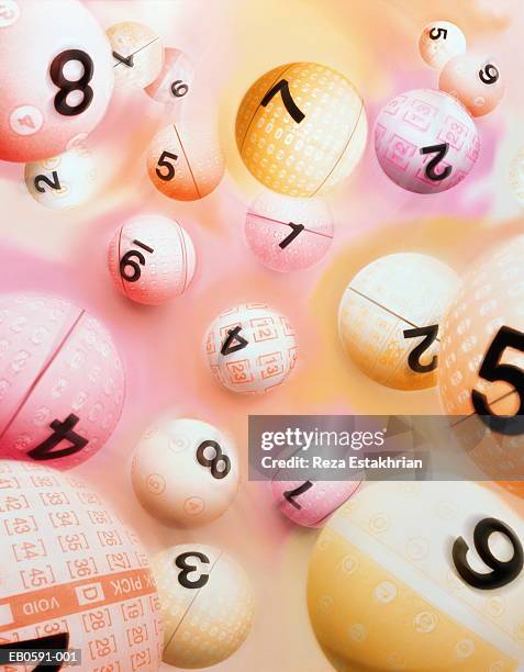 lottery balls with numbers (digital composite) - sorte imagens e fotografias de stock