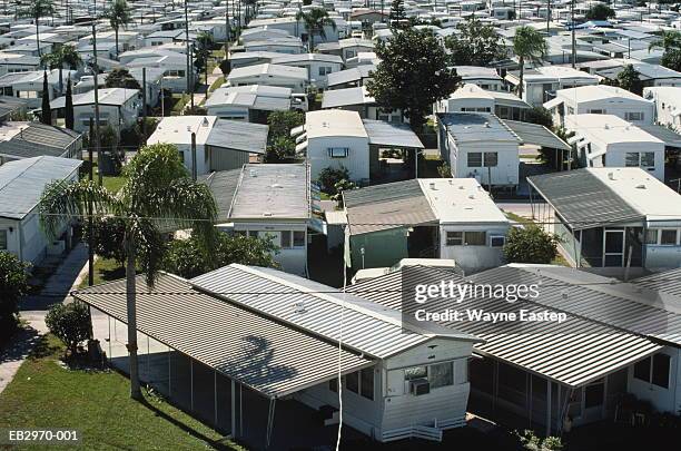 mobile home park, sarasota, florida, usa, elevated view - トレーラハウス ストックフォトと画像