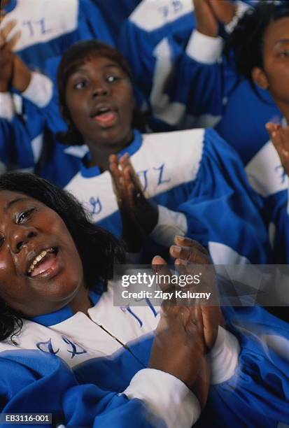 gospel choir singing in church, portrait - gospel singer stock pictures, royalty-free photos & images