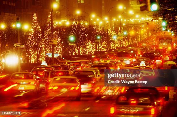 usa, new york city, park avenue, traffic at night (long exposure) - christmas stress stock pictures, royalty-free photos & images
