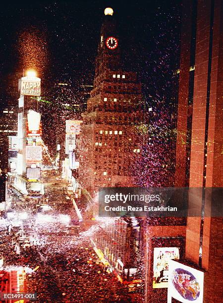 usa, new york city, times square, fireworks on new year's eve - new years eve new york city stock pictures, royalty-free photos & images