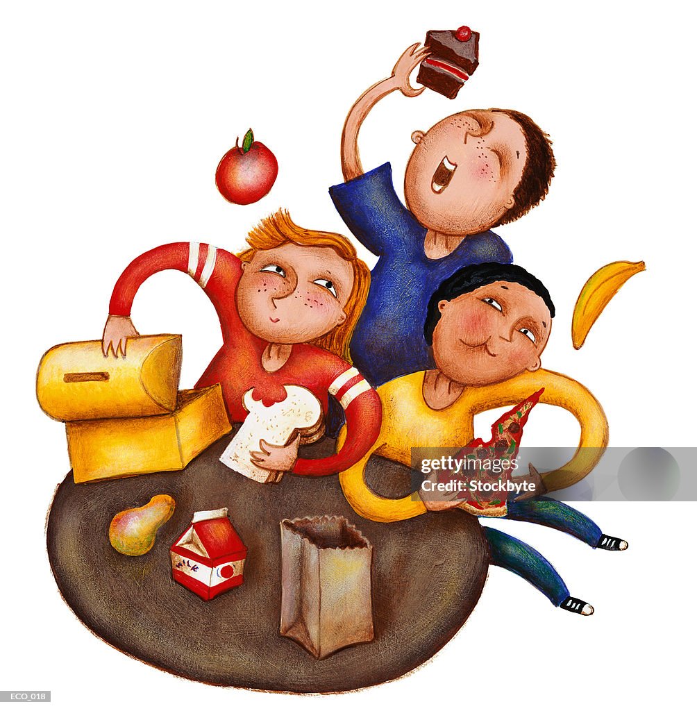 Children eating packed lunches