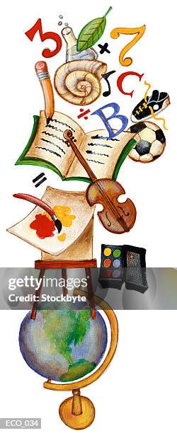 equipment for various school subjects - art class stock illustrations