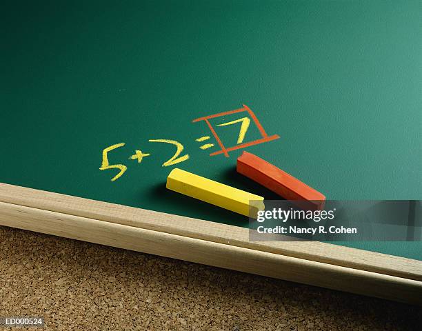chalkboard with yellow and red chalk - nancy green stock-fotos und bilder