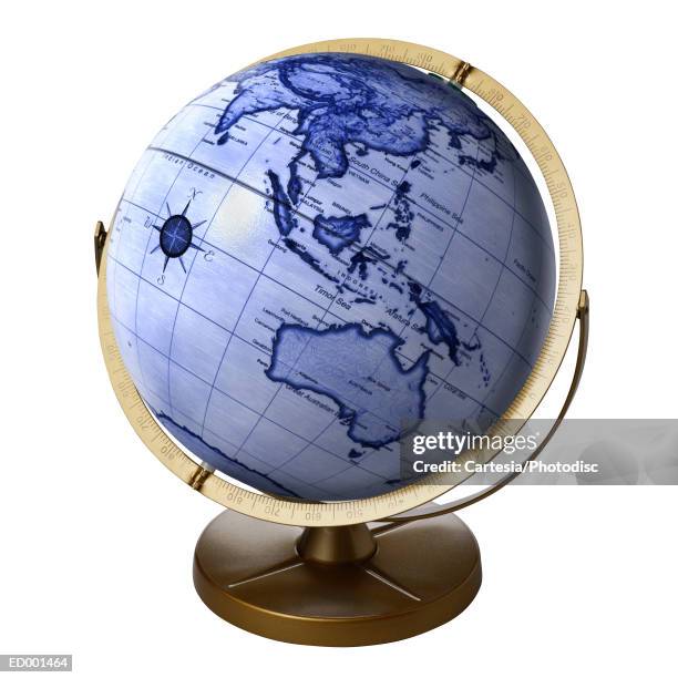 globe showing australia and southeast asia - southeast australia stockfoto's en -beelden