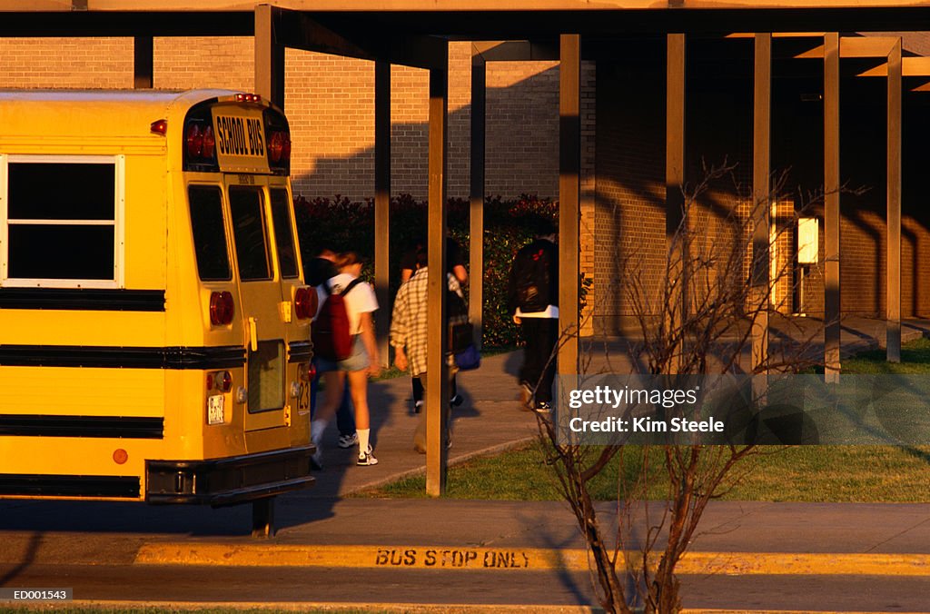 Students Arriving at School by School Bus