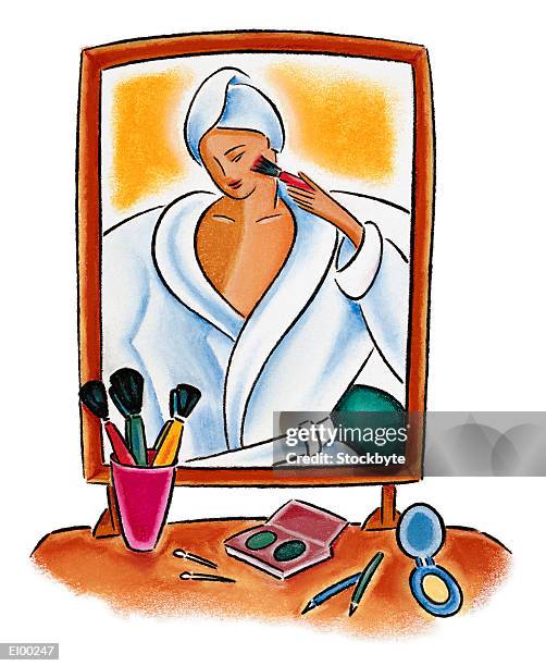 woman applying makeup - applying makeup stock illustrations