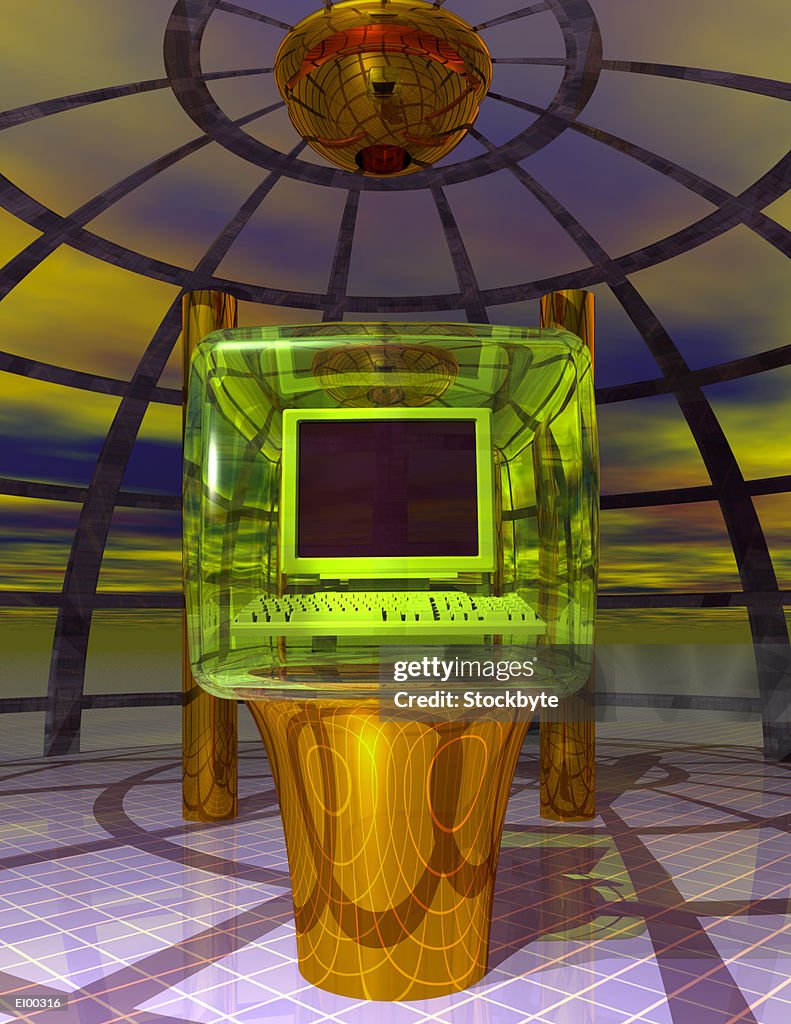 Computer Dome Computer Monitor In Futuristic Dome High-Res Vector Graphic - Getty Images