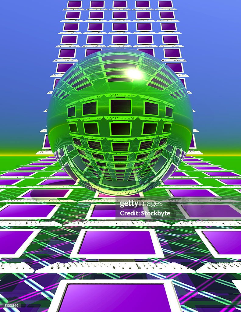 Green Bubble With Computer Monitors Reflected On Surface High-Res ...