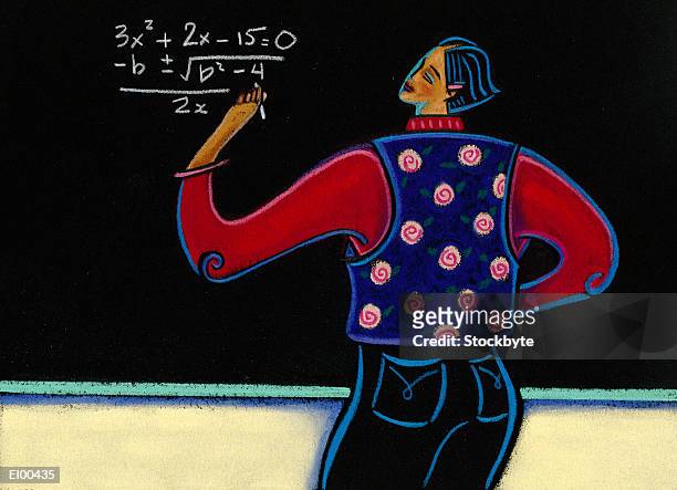woman at blackboard figuring out equation - black mathematician stock illustrations