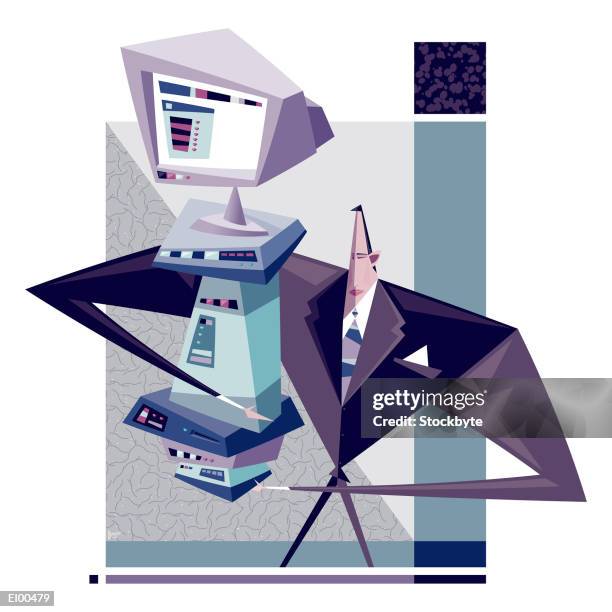 Holding Computer Machine Animation Man Carrying Computer Monitor Photos and Premium High Res Pictures ...