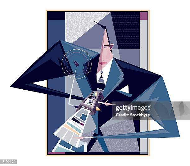 man with high tech watch spewing information - man checking watch stock illustrations