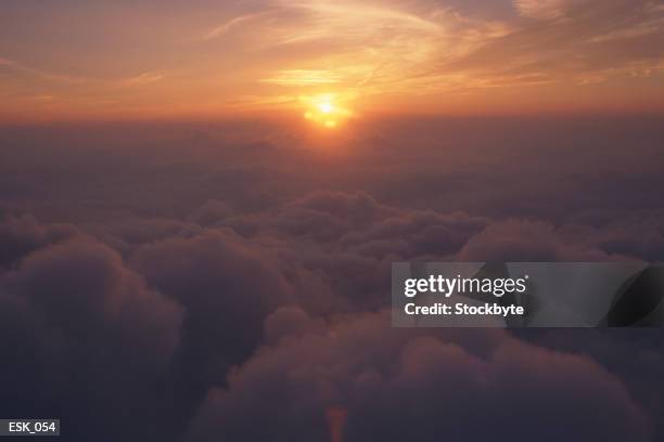 aerial view of cloudbank at sunset - altocumulus stock pictures, royalty-free photos & images