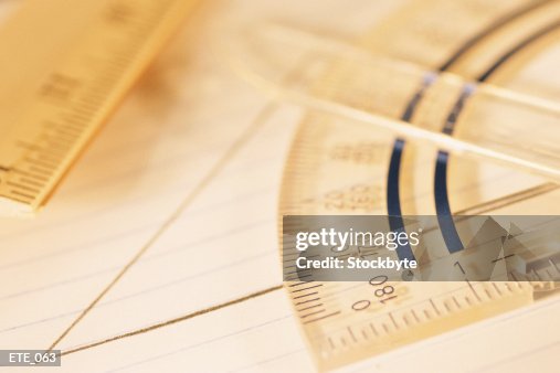 Ruler, protractor and triangle Ruler, protractor and triangle