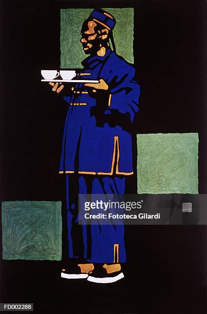 man serving tea - 1910 stock illustrations