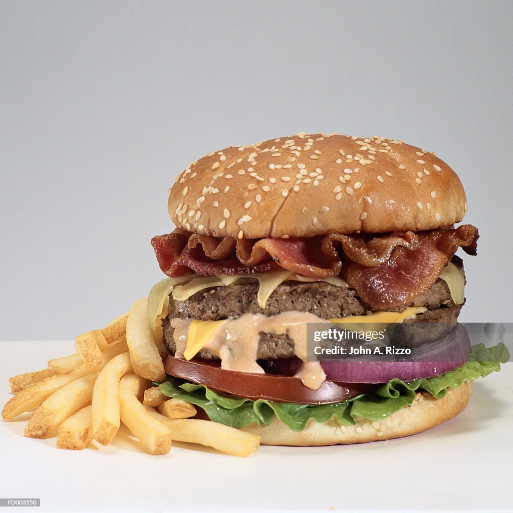 Double Bacon Cheeseburger with French Fries