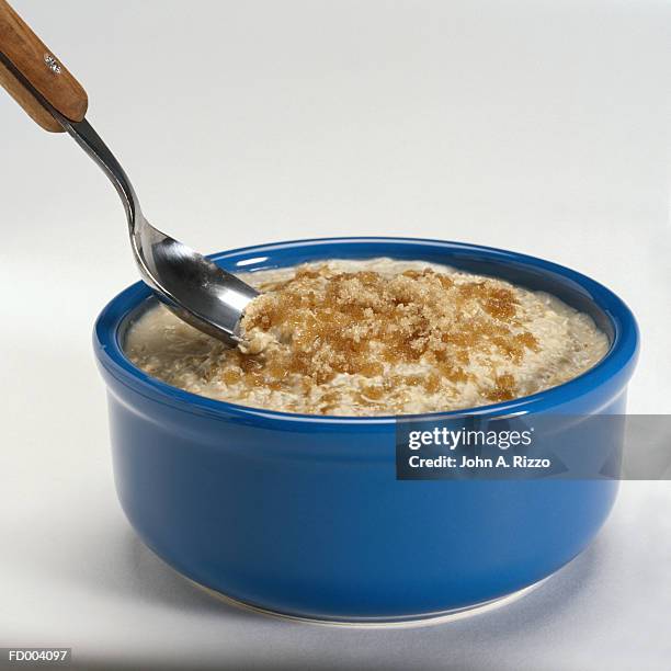 bowl of oatmeal with brown sugar - sugar bowl crockery stock pictures, royalty-free photos & images