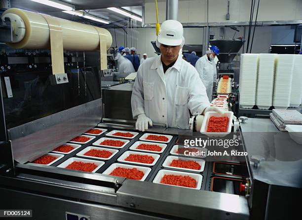 ground meat factory - meat packaging stock pictures, royalty-free photos & images